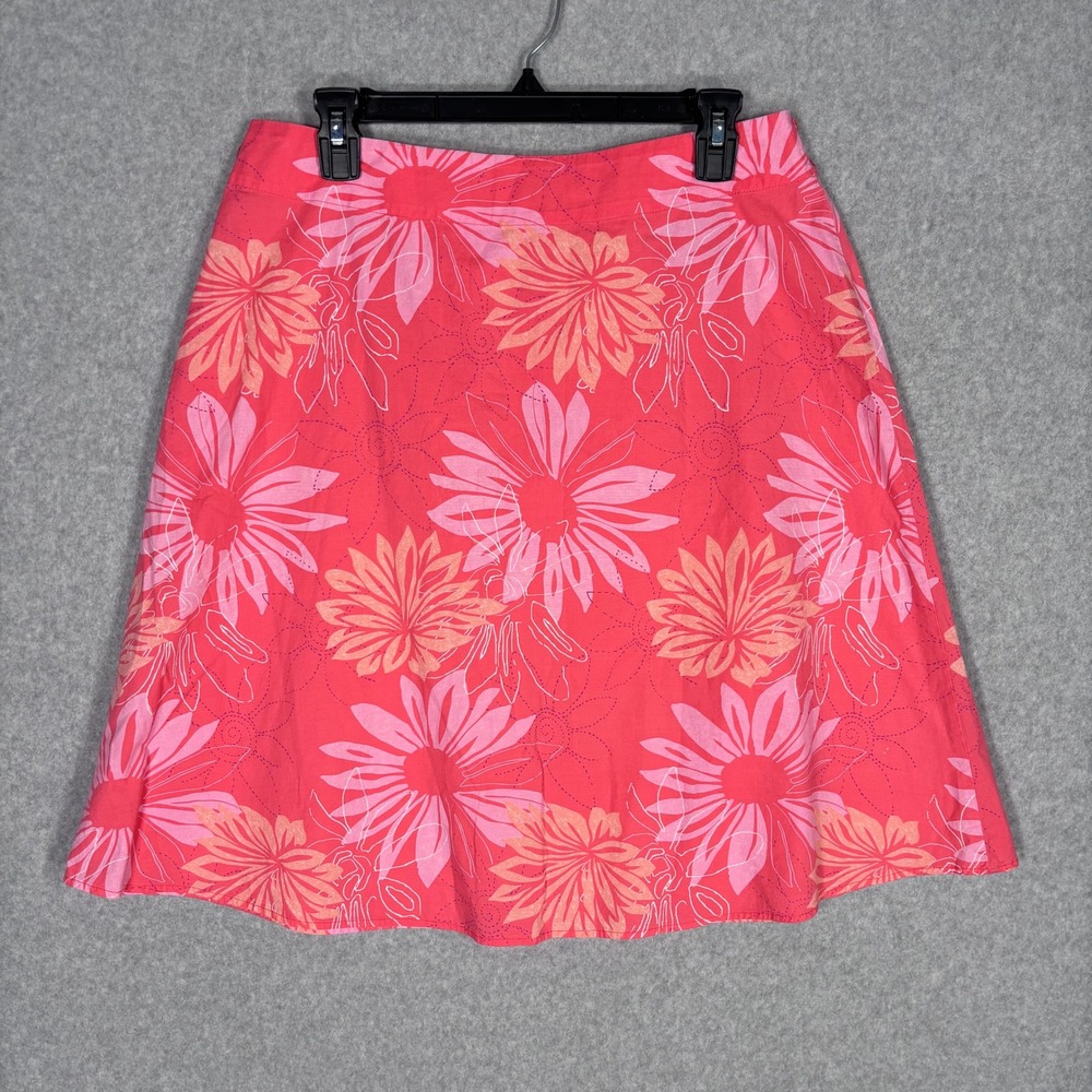 St. Johns Bay Pink Floral A Line Skirt Size 10 Cotton Stretch Daisy Stretch Knee
